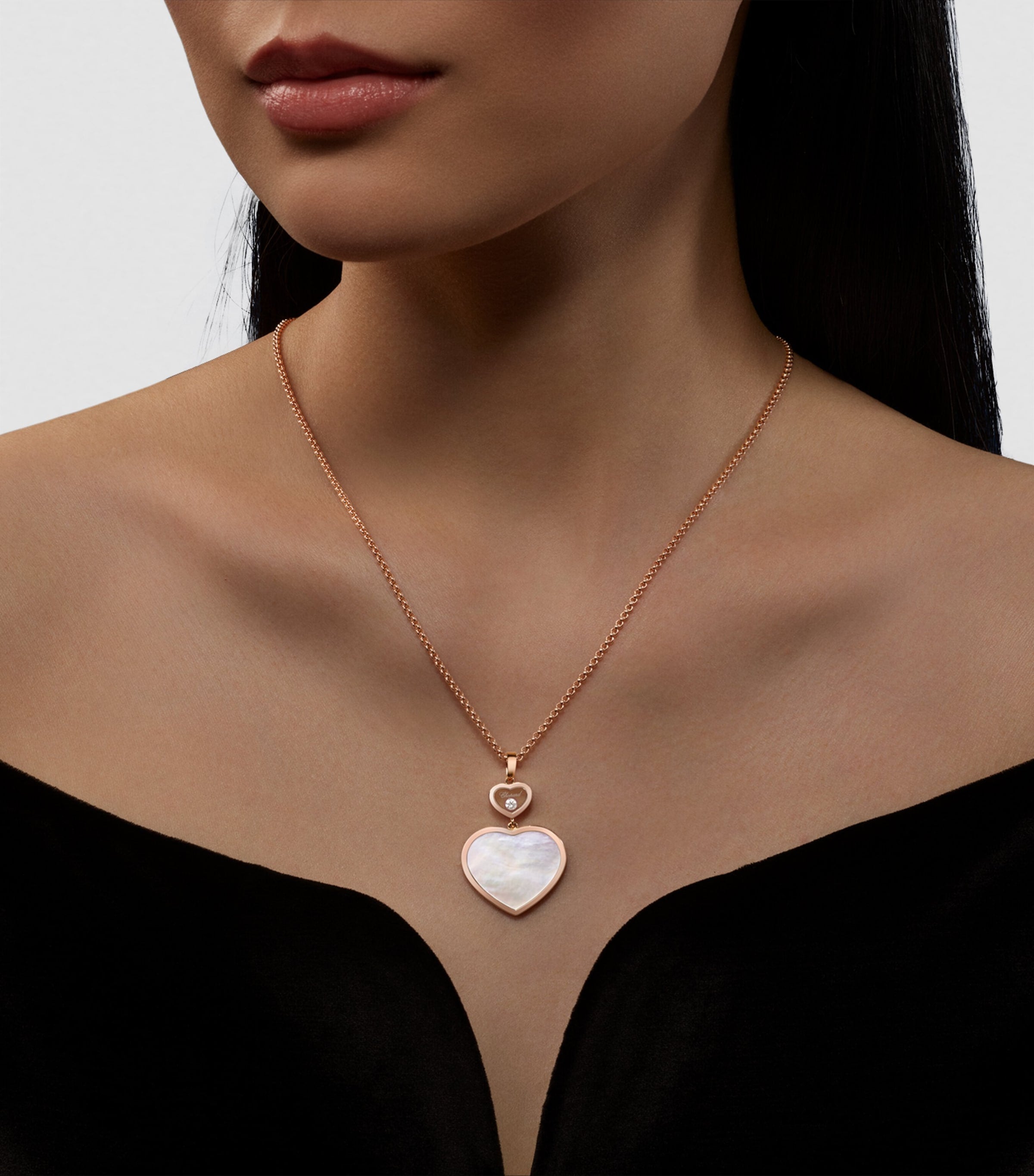 Chopard Happy Hearts pendant necklace rose gold mother-of-pearl diamond, imported from the UK