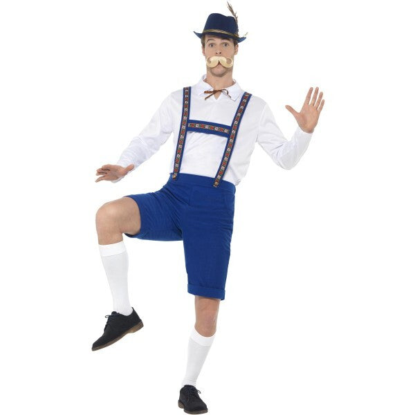 Smiffys Bavarian costume blue with shirt and lederhosen, imported from the UK