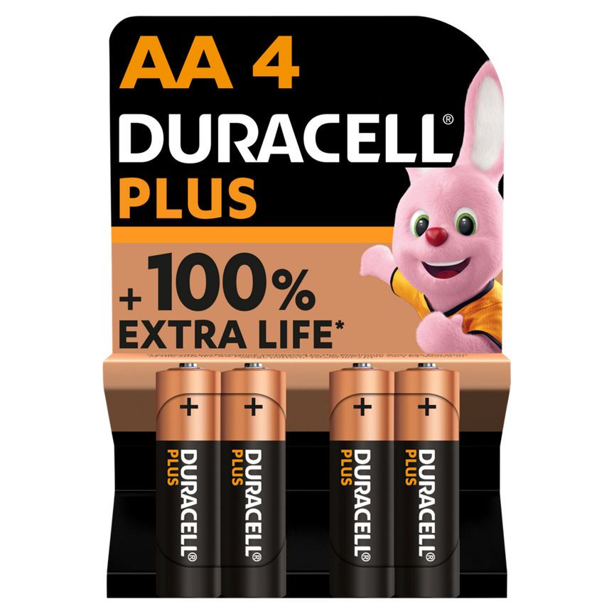 Duracell Plus Alkaline AA Batteries, pack of 4 General Household ASDA   