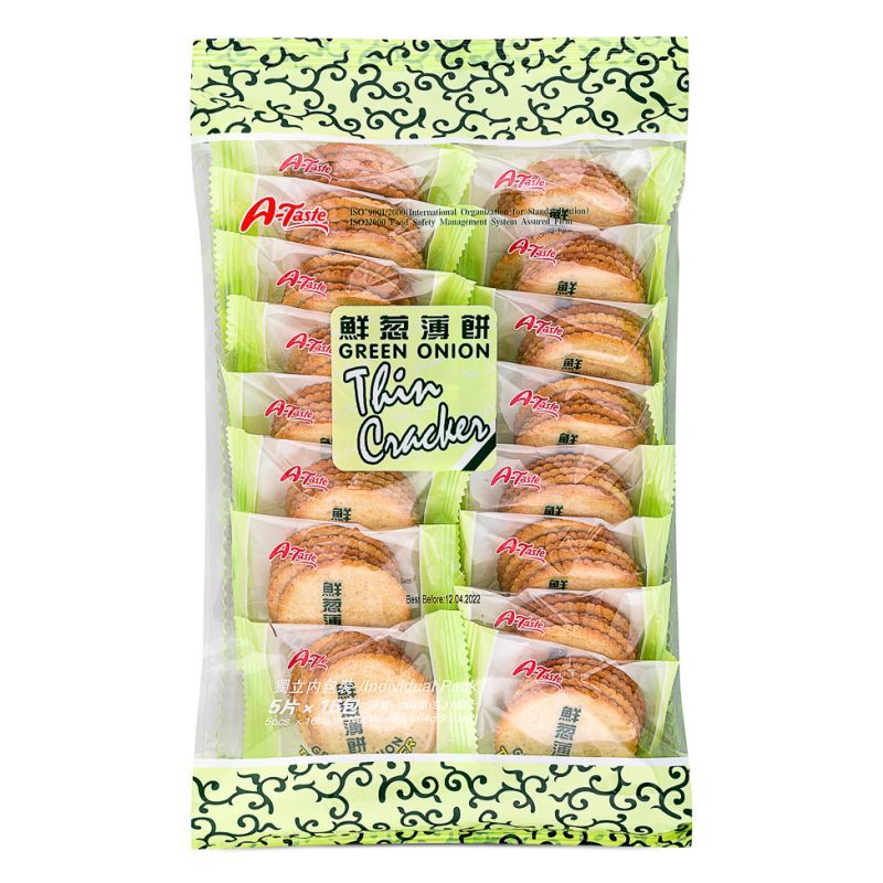 A-Taste green onion thin crackers, imported from the UK