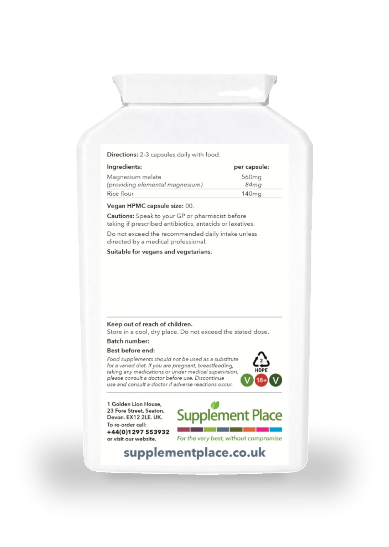 Supplement Place magnesium malate 560mg 120 capsules (British brand)