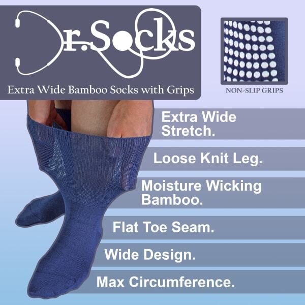 Dr.Socks extra wide oedema socks with grips (British brand)