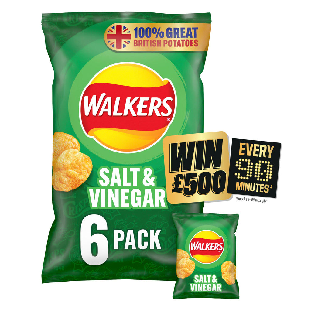 Walkers Salt & Vinegar Multipack Crisps 6x25g