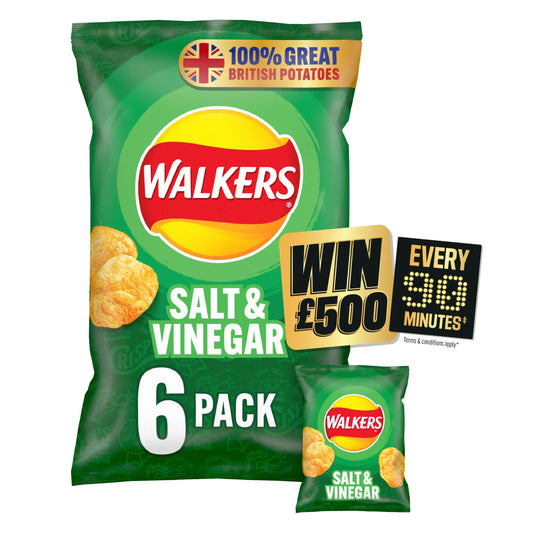 Walkers Salt & Vinegar Multipack Crisps 6x25g 4-9 packs Sainsburys   