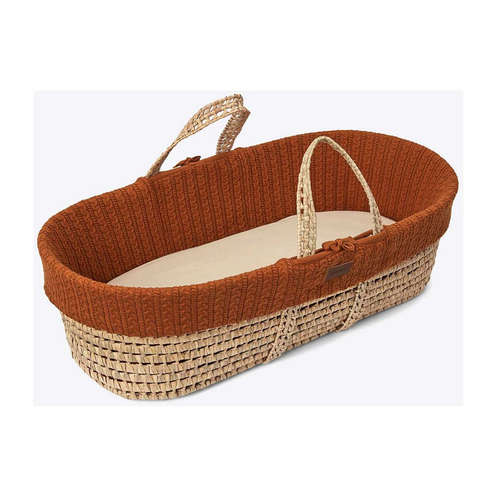 The Little Green Sheep Moses Basket and Rocking Stand Bundle - Knitted Terracotta