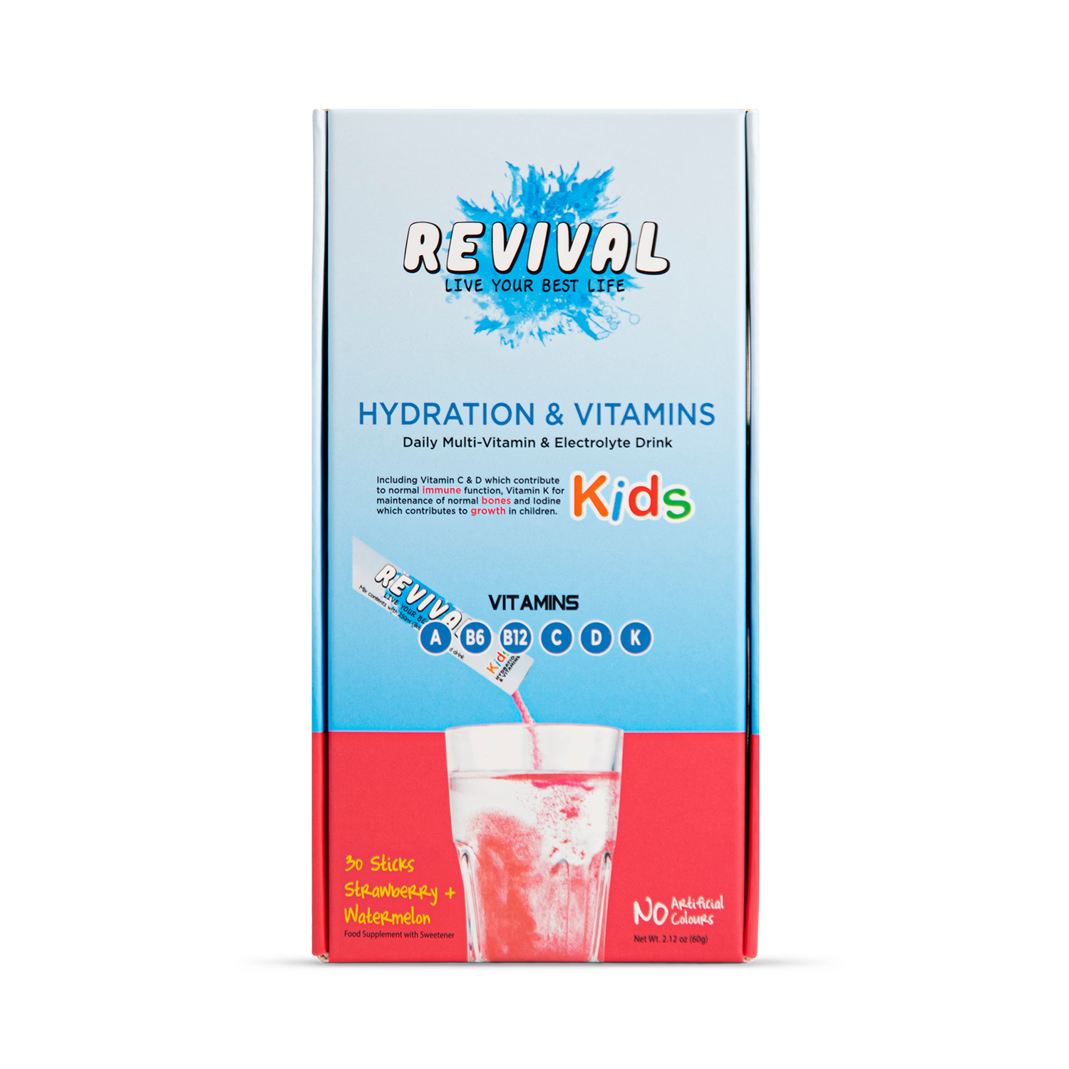 Revival kids strawberry watermelon vitamin drink 30 sachets, UK version
