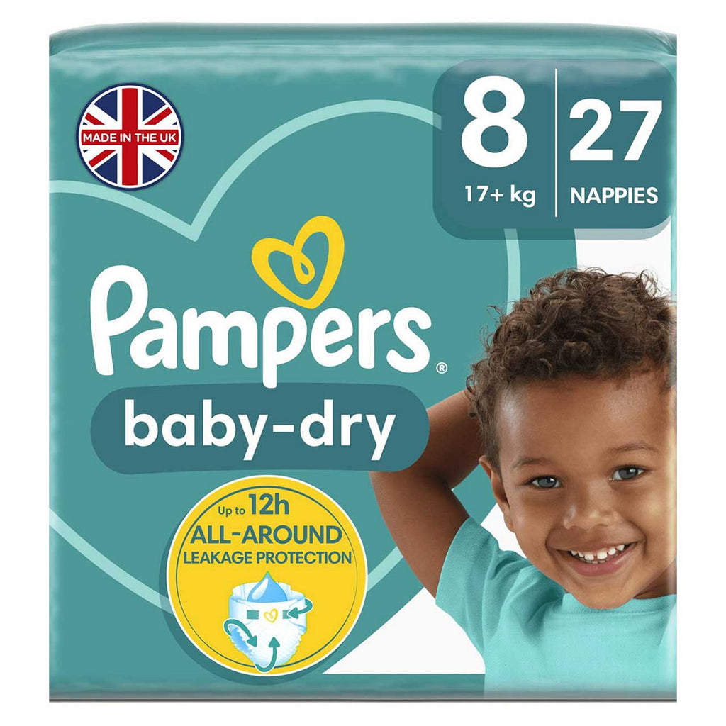 Pampers Baby-Dry Size 8, 27 Nappies, 17kg+, Essential Pack