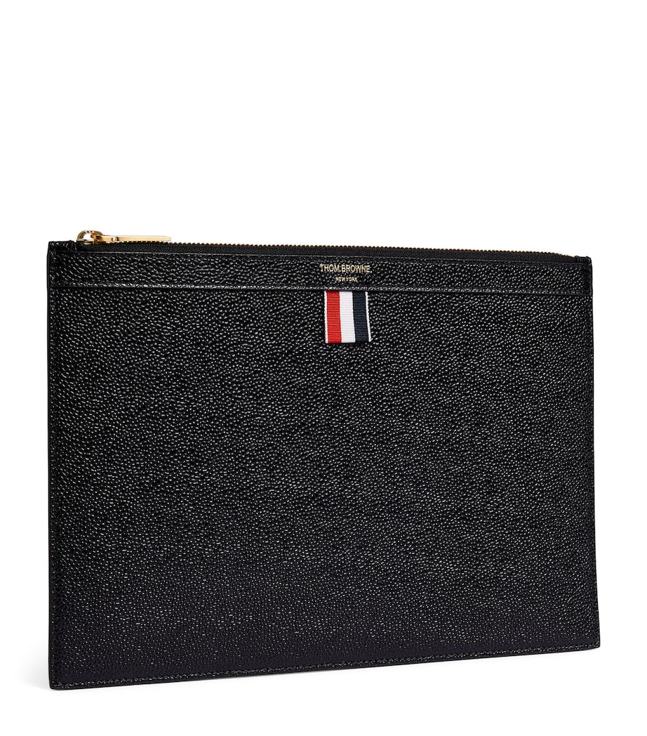 Thom Browne small leather pouch featuring iconic tricolour stripe, UK version