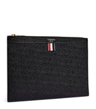 Thom Browne small leather pouch featuring iconic tricolour stripe, UK version