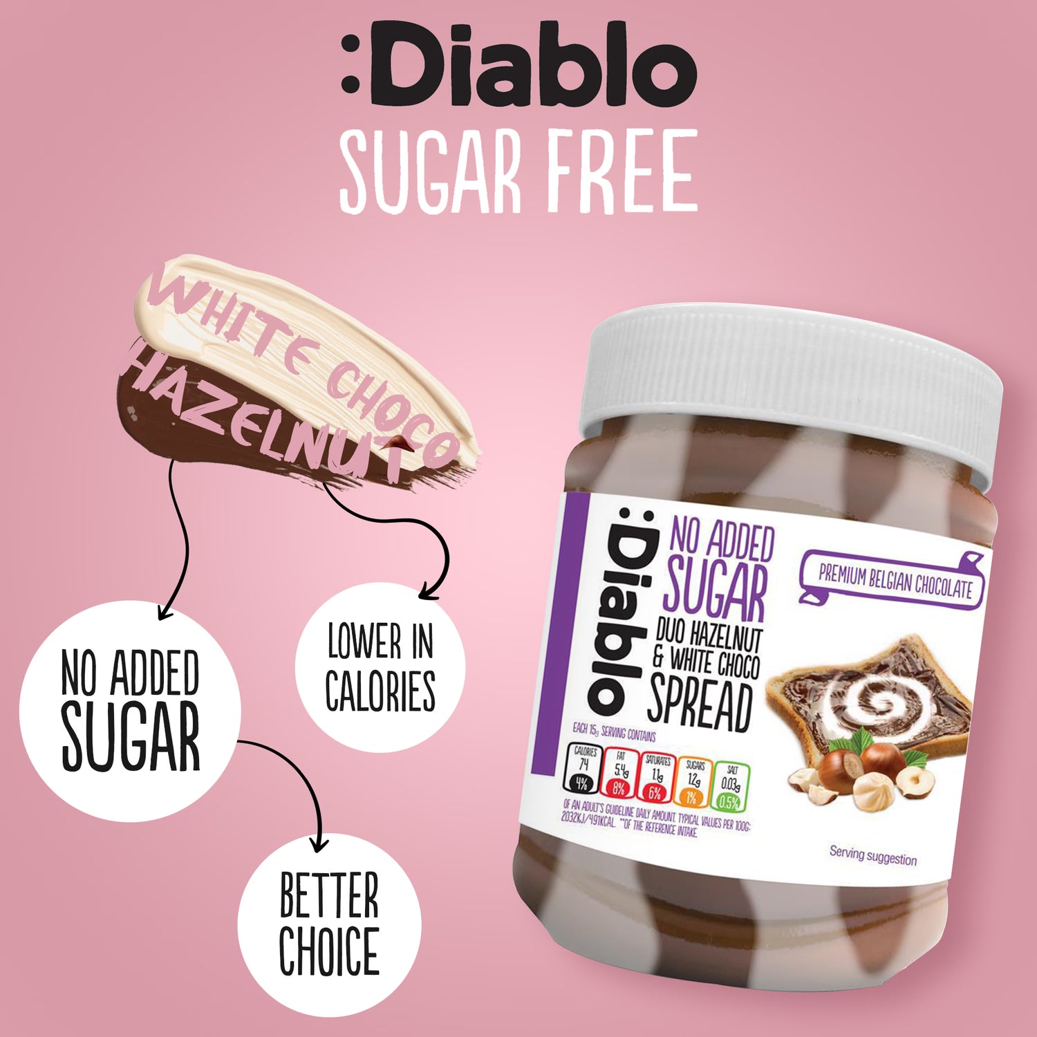 Diablo duo spread hazelnut white chocolate 350g - British product