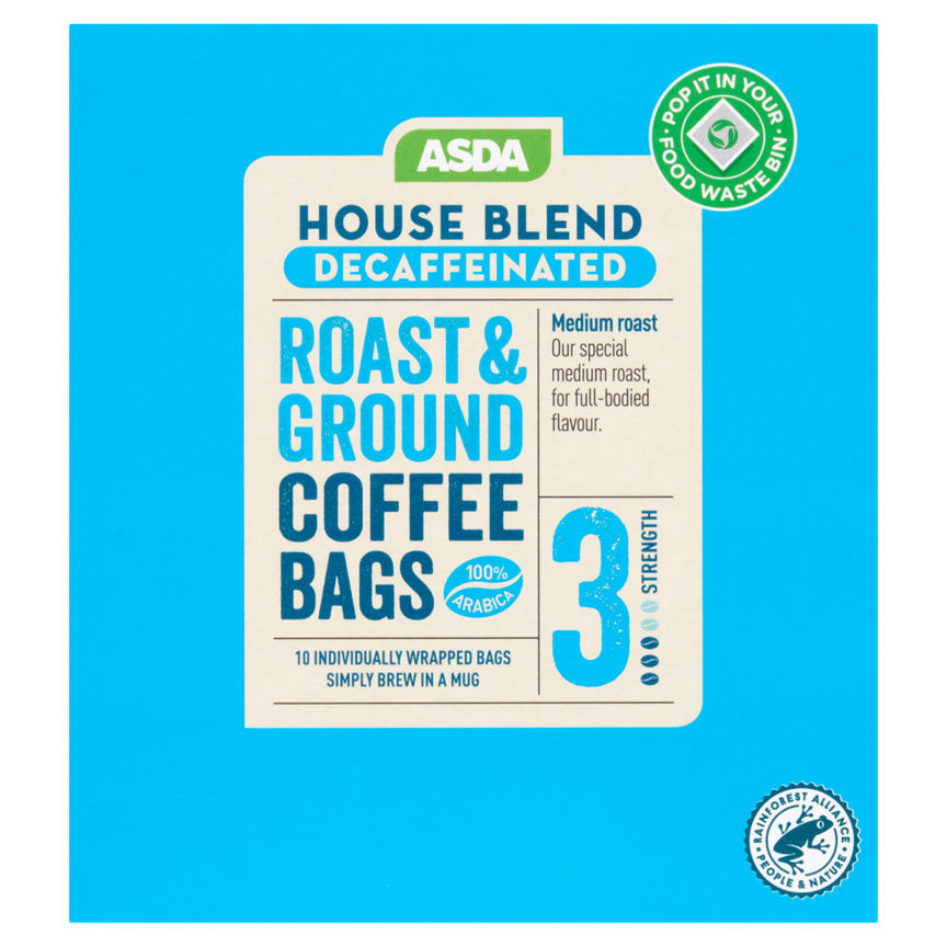 ASDA House Blend Decaffeinated Roast & Ground Coffee Bags 10 x 7.5g (75g) GOODS ASDA   