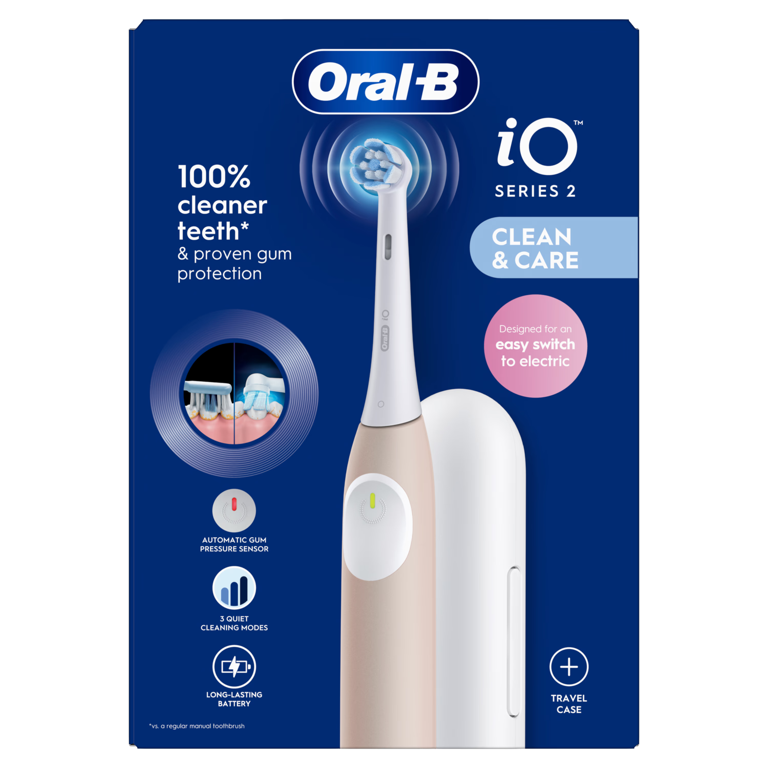 Oral-B iO2 pink rechargeable electric toothbrush with travel case, imported from the UK