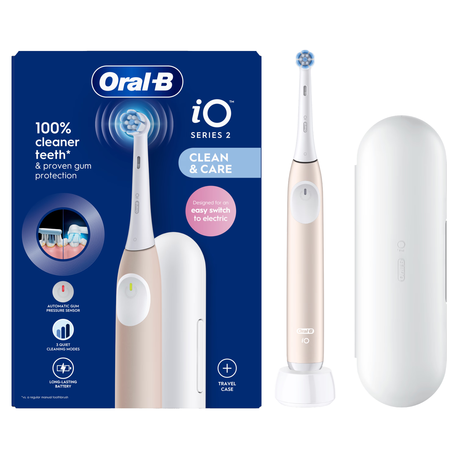 Oral-B iO2 pink rechargeable electric toothbrush with travel case, imported from the UK