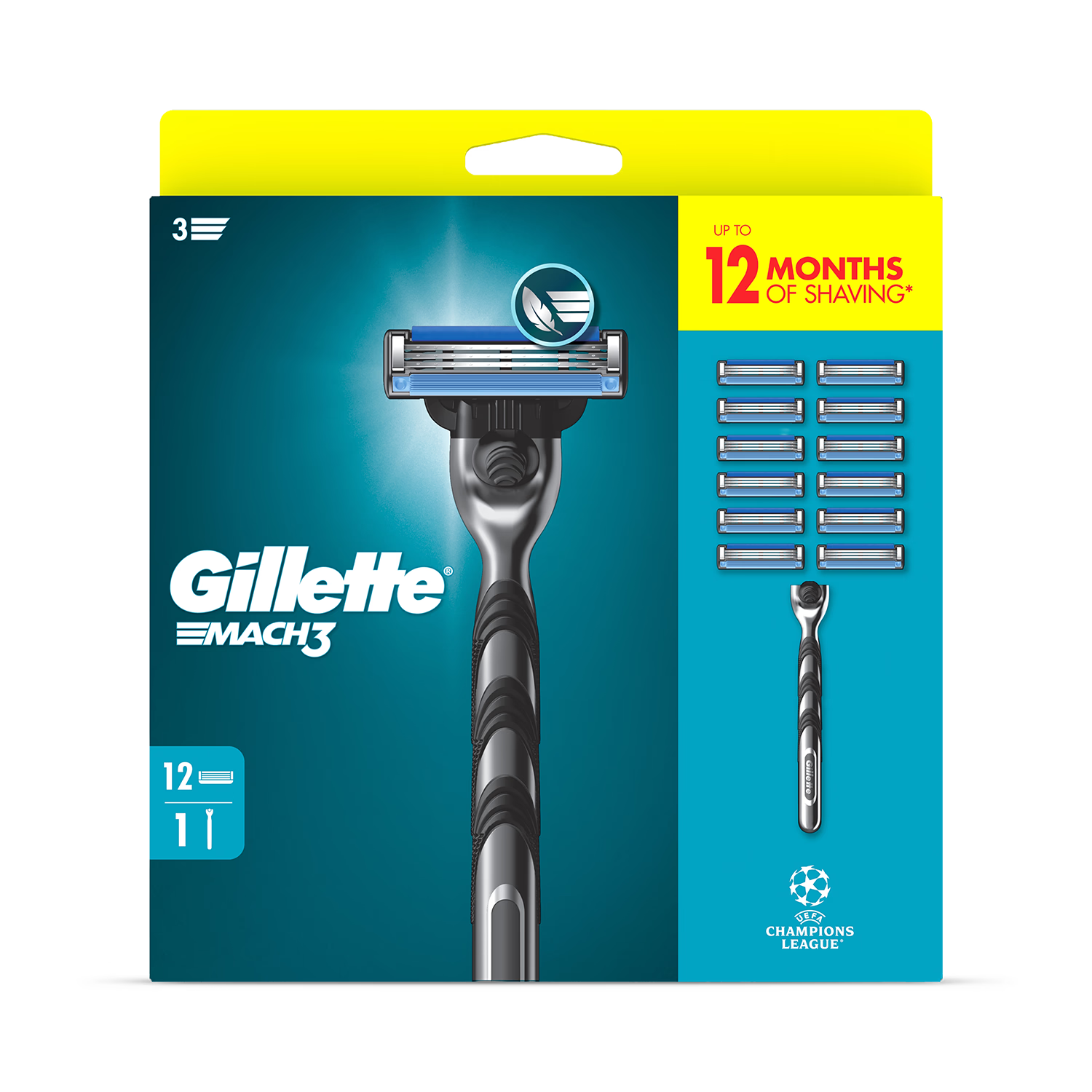 Gillette Mach3 UEFA Champions League razor 12 refills (British brand)