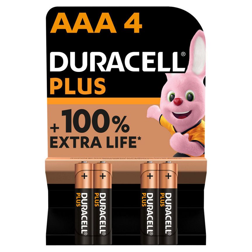 Duracell Plus Alkaline AAA Batteries, pack of 4 General Household ASDA   