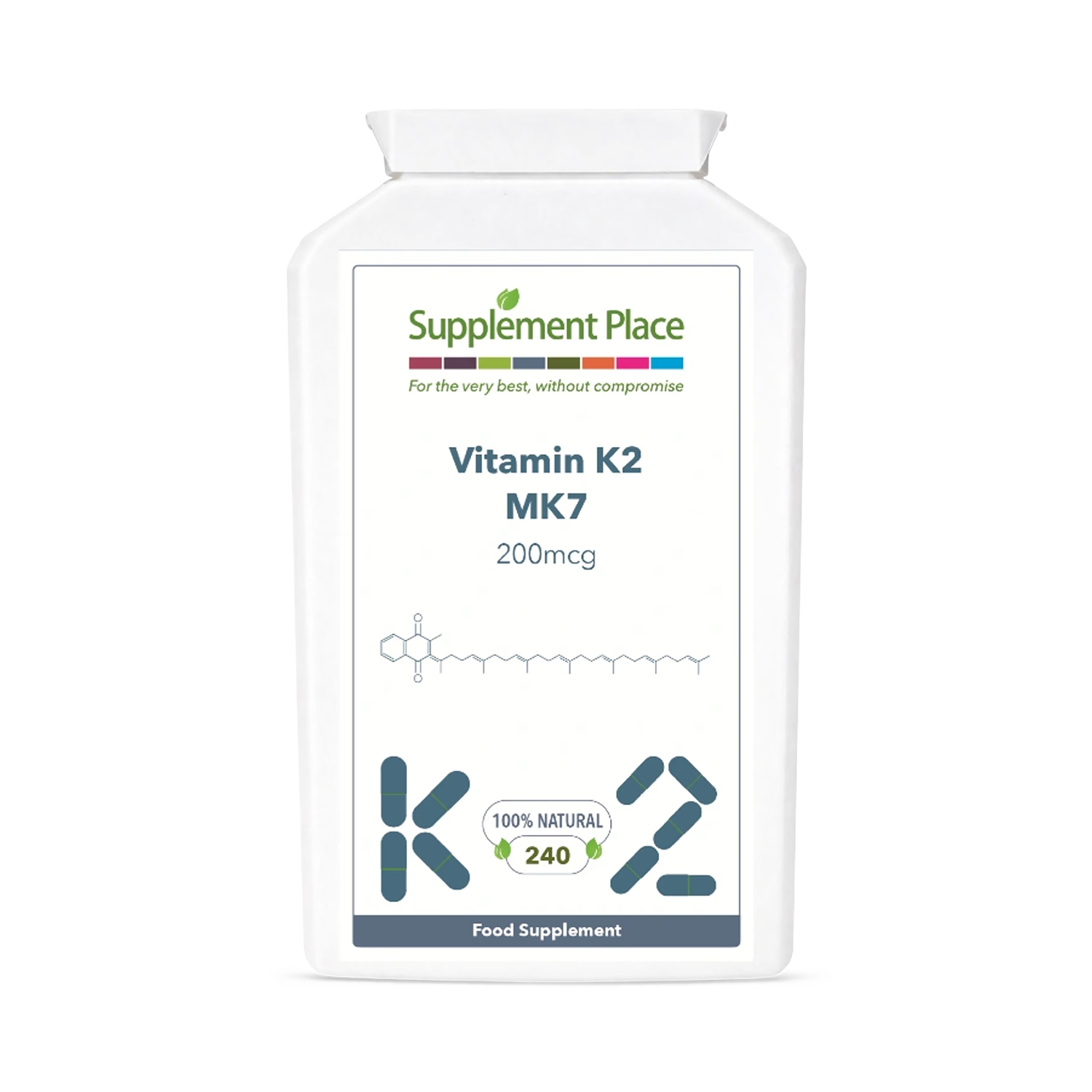 Supplement Place vitamin K2 MK7 200mcg 240 capsules, imported from the UK