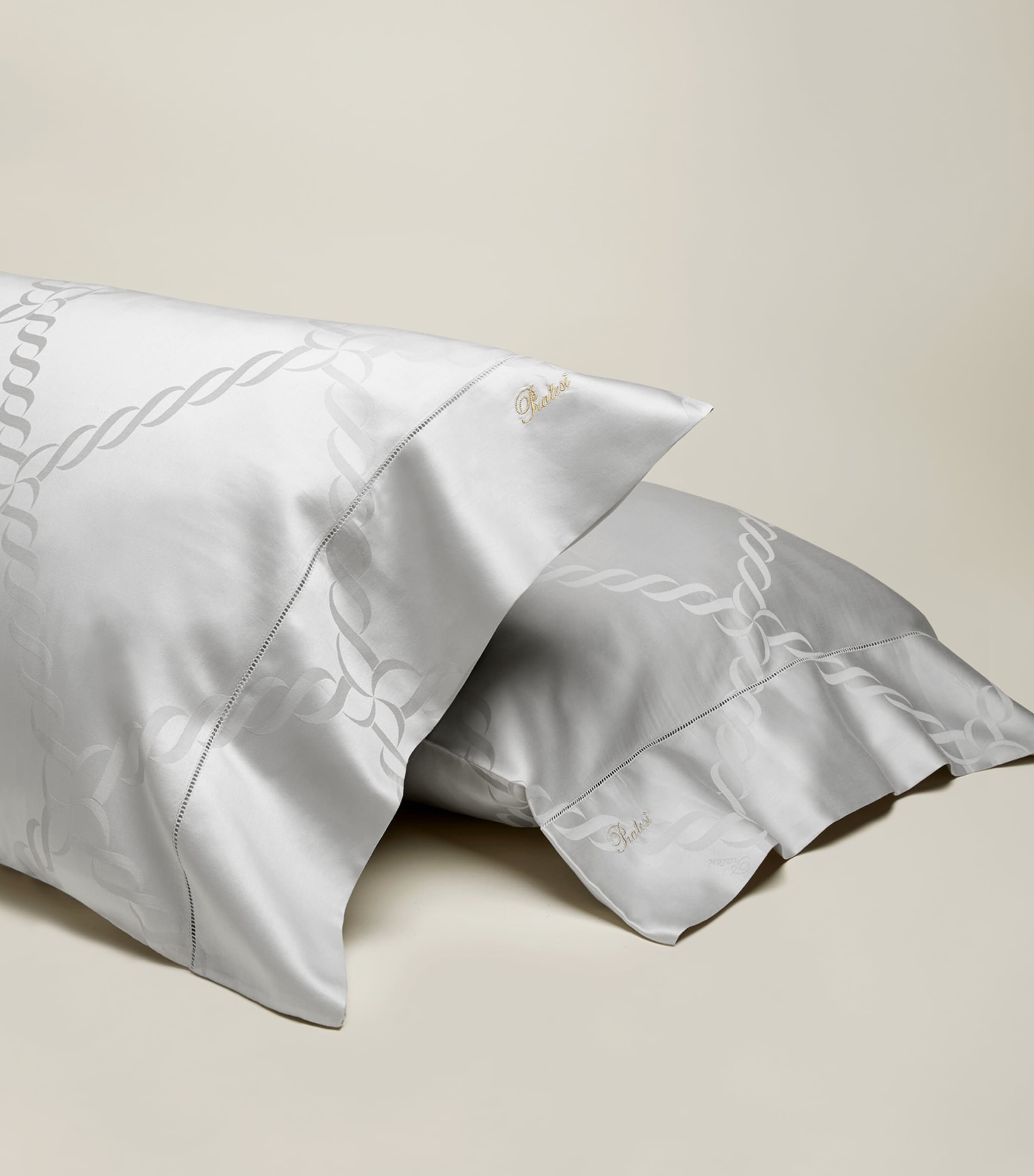 Pratesi chain motif bolster pillowcase 13x41cm, imported from the UK