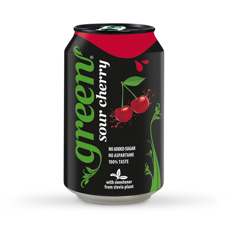 Green sour cherry soda 330ml (British brand)