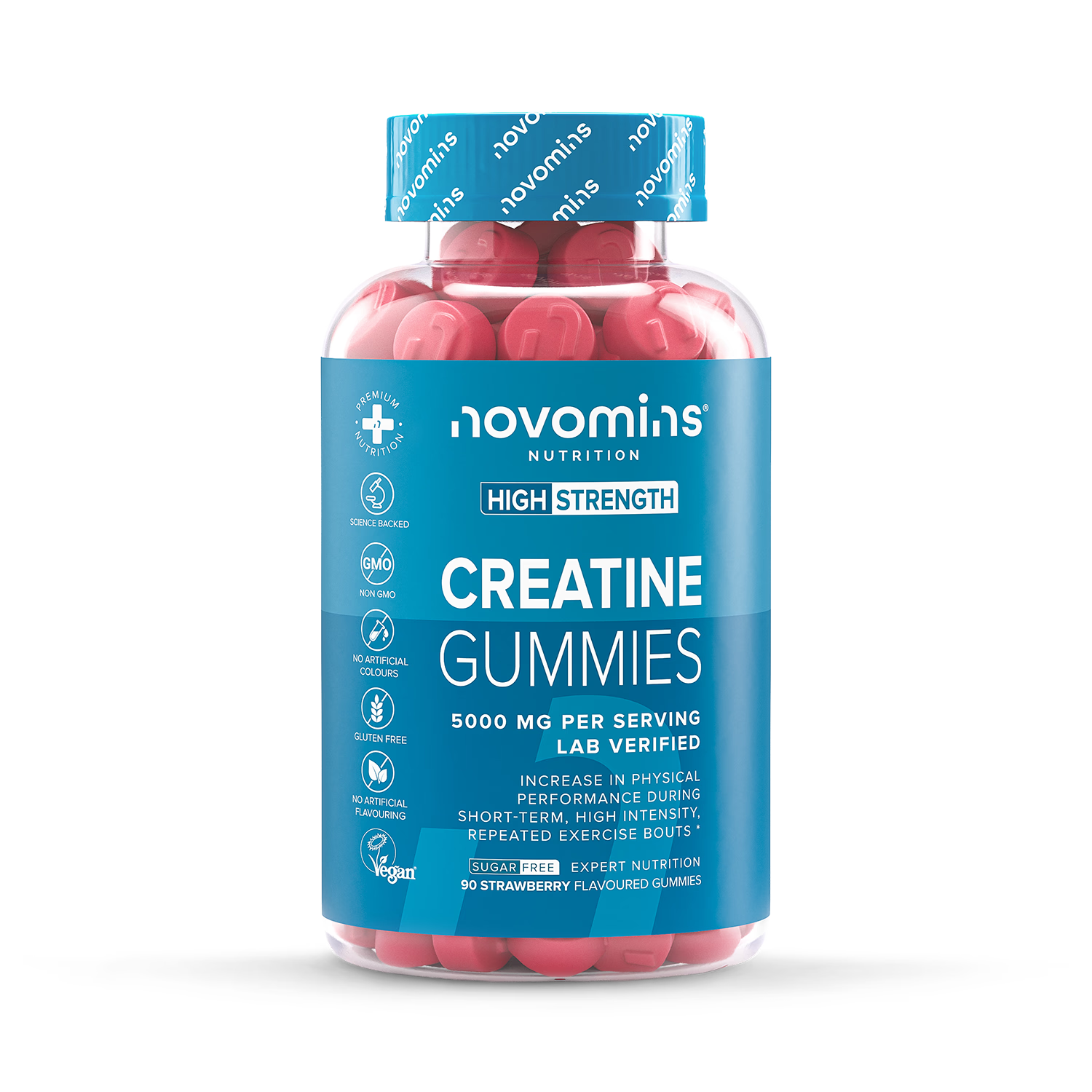 Novomins creatine gummies strawberry sugar free 90 gummies - British product