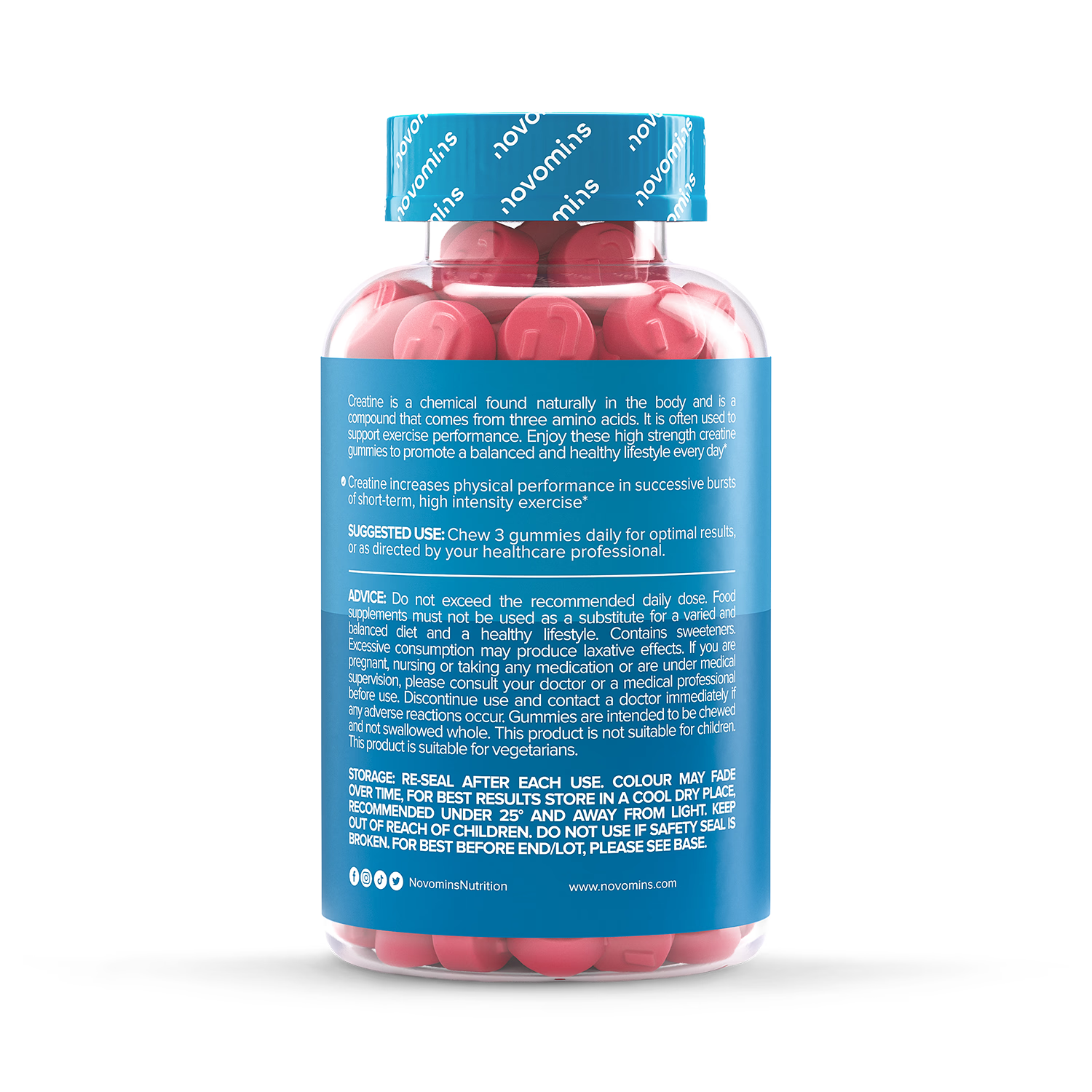Novomins creatine gummies strawberry sugar free 90 gummies - British product