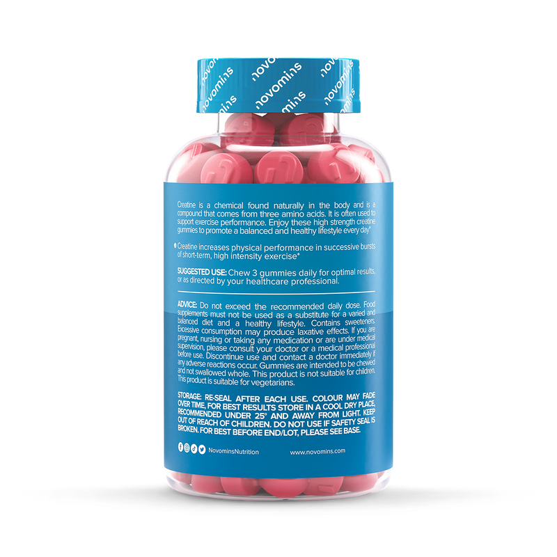 Novomins creatine gummies strawberry sugar free 90 gummies - British product
