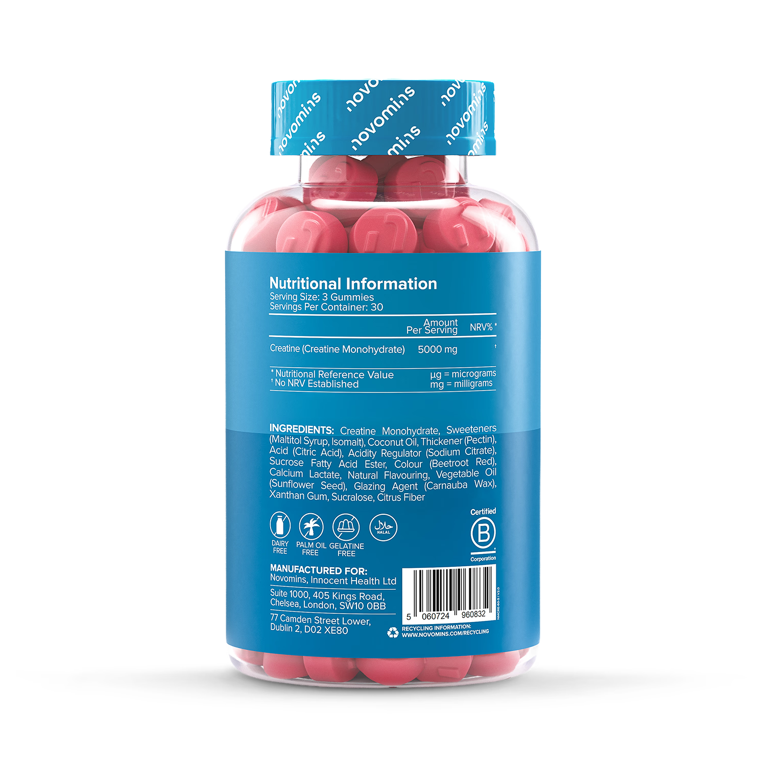Novomins creatine gummies strawberry sugar free 90 gummies - British product