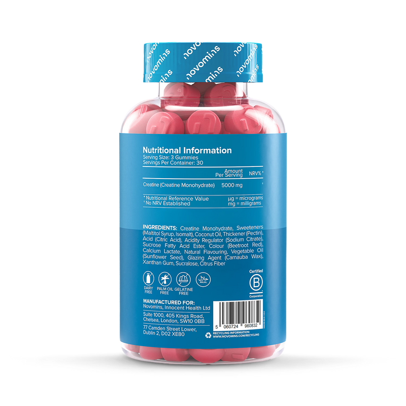 Novomins creatine gummies strawberry sugar free 90 gummies - British product