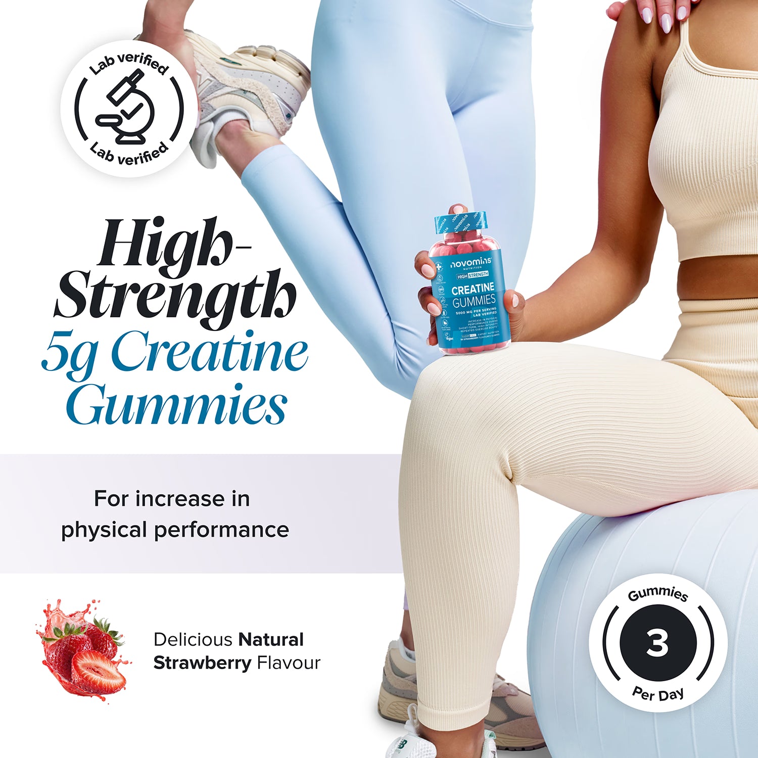 Novomins creatine gummies strawberry sugar free 90 gummies - British product