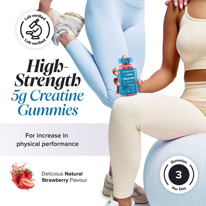 Novomins creatine gummies strawberry sugar free 90 gummies - British product