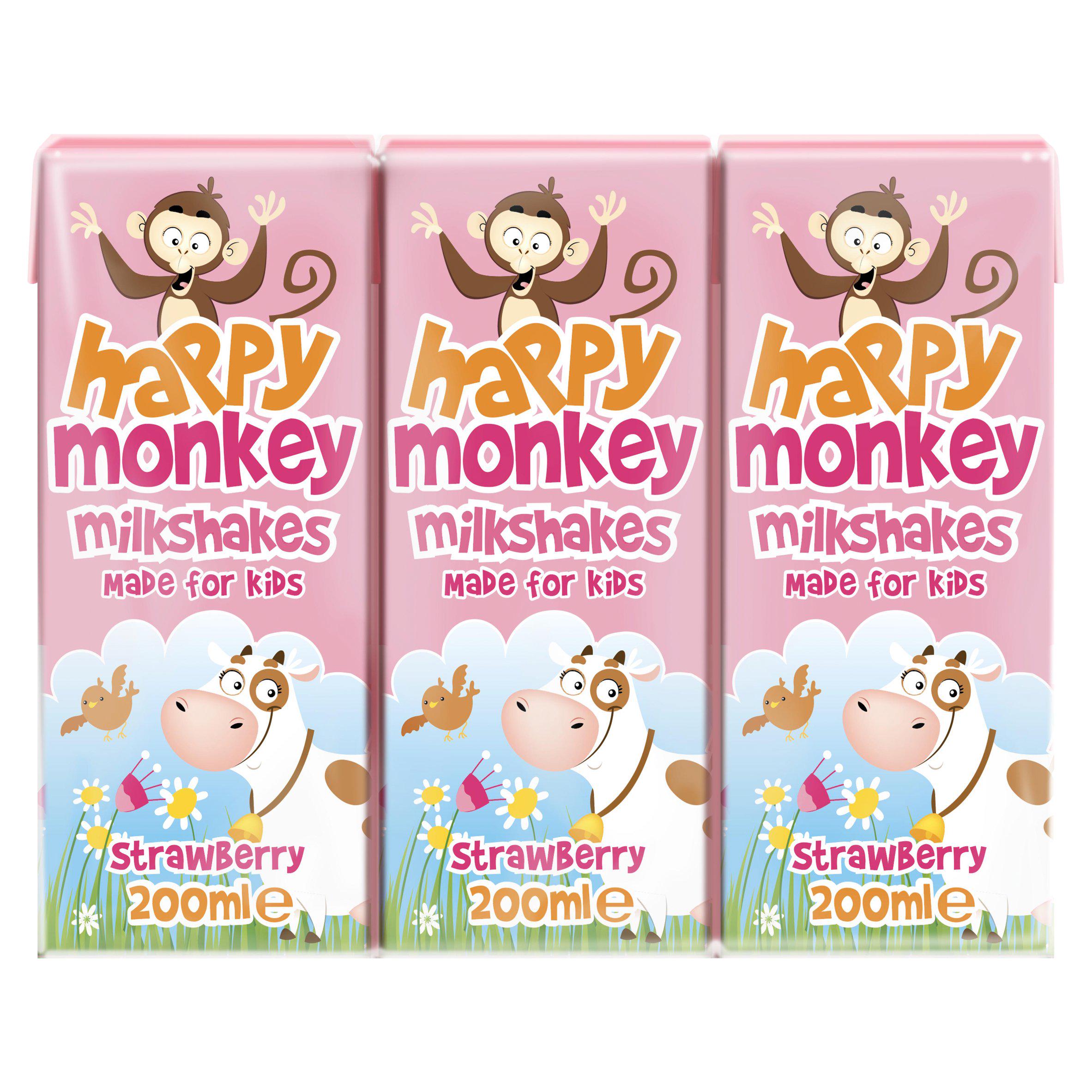 Happy Monkey Strawberry Milkshake 3x200ml GOODS Sainsburys   