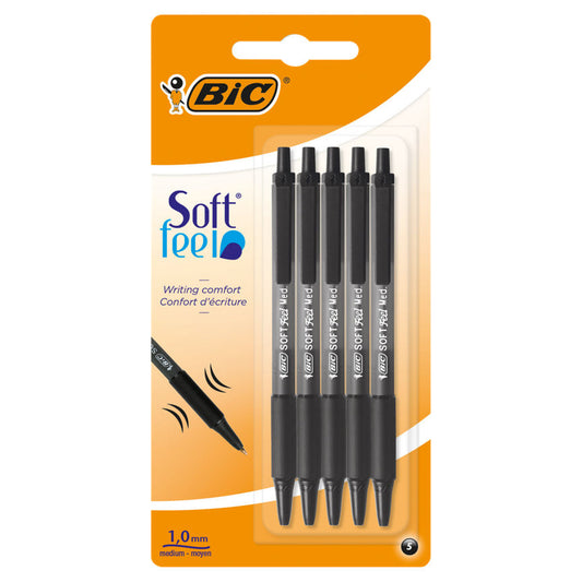 Bic Soft Feel Clic Grip Black Ball Pens Office Supplies ASDA   