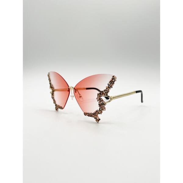 SVNX butterfly sunglasses with gradient pink lenses and gold frame (British brand)