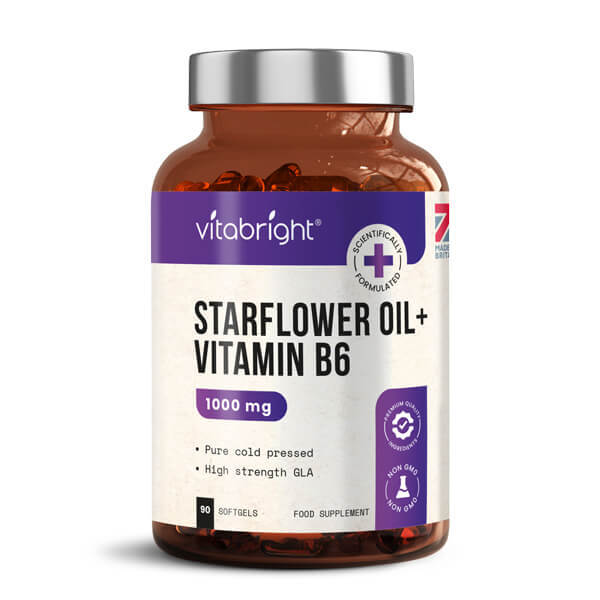 VitaBright Starflower Oil Capsules with Vitamin B6 90 x 1000mg (British brand)