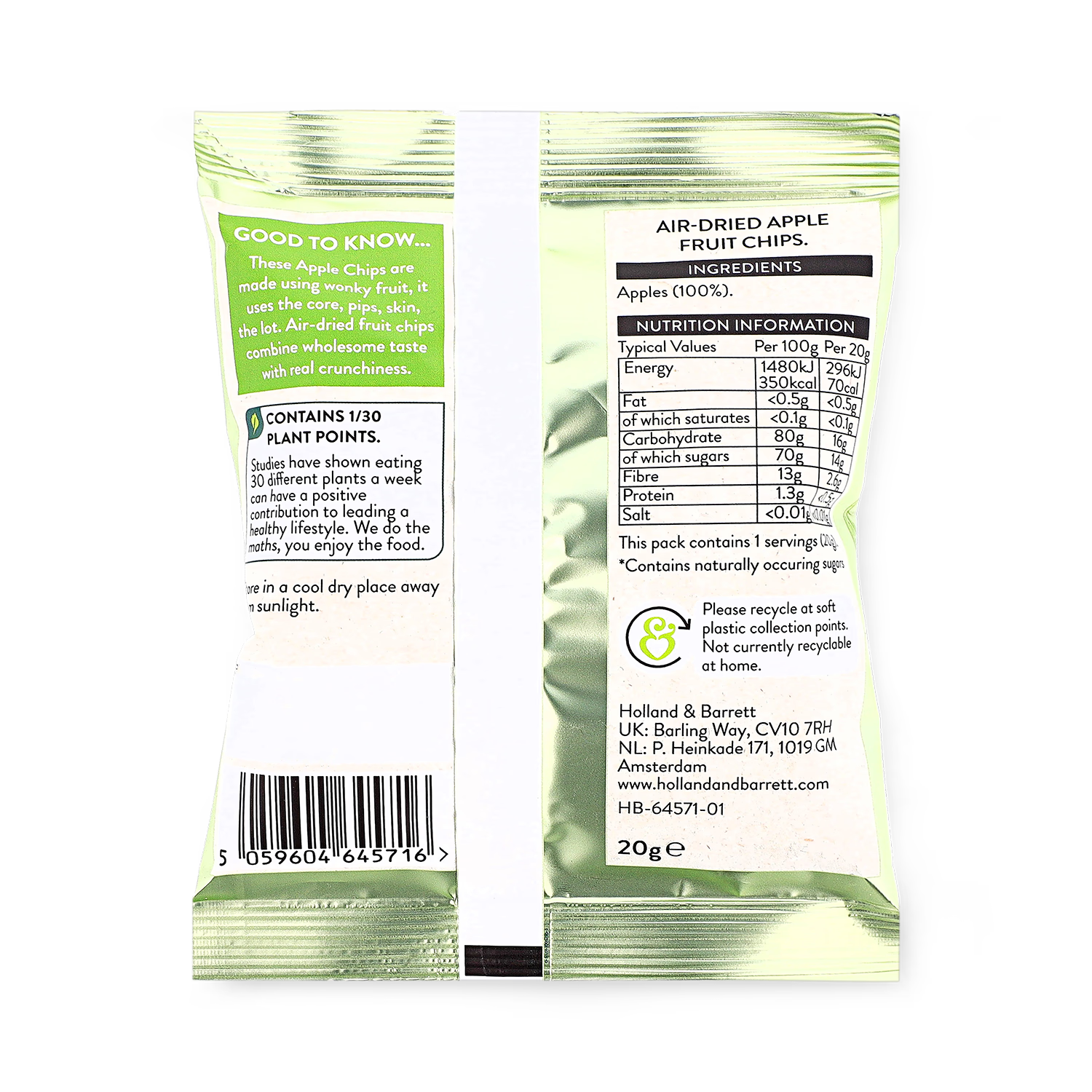 Holland & Barrett Apple Chips Snack 20g - British product