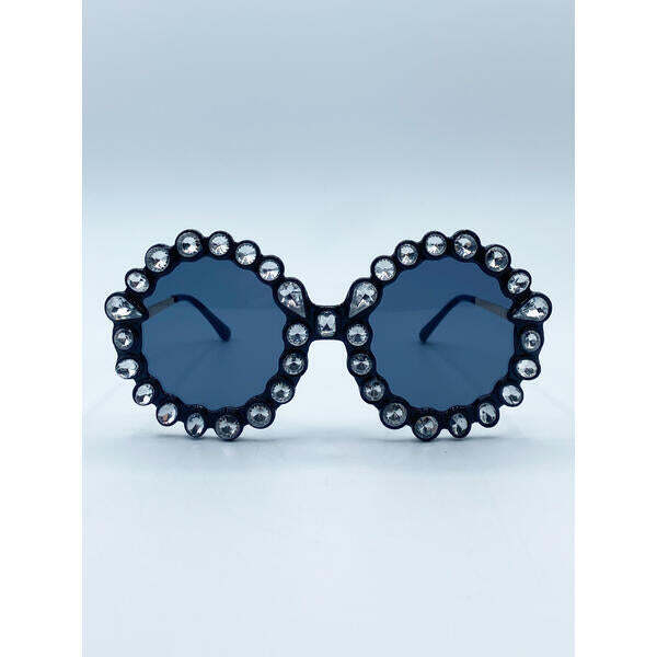 SVNX round floral gem novelty sunglasses black one size, imported from the UK