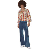 Smiffys patchwork flares denim look trousers, imported from the UK
