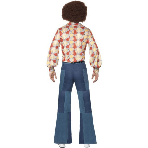Smiffys patchwork flares denim look trousers, imported from the UK