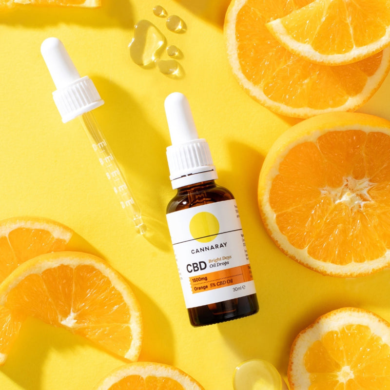 Cannaray CBD oil drops orange flavour 1500mg 30ml, imported from the UK