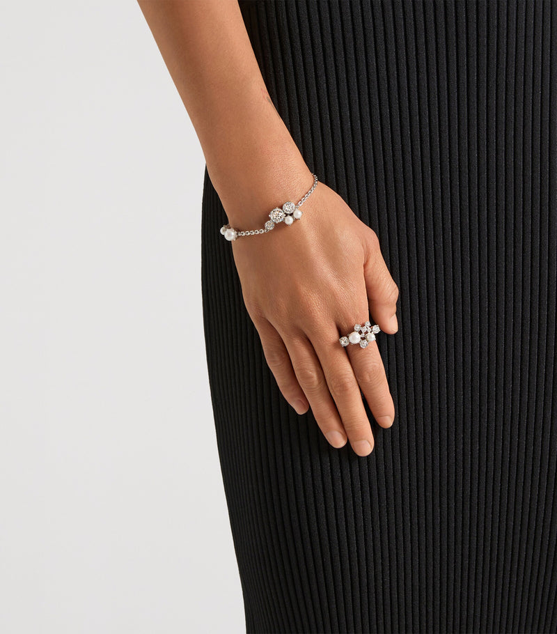 Givenchy Crystal Pearl Ring in silver tone - British product