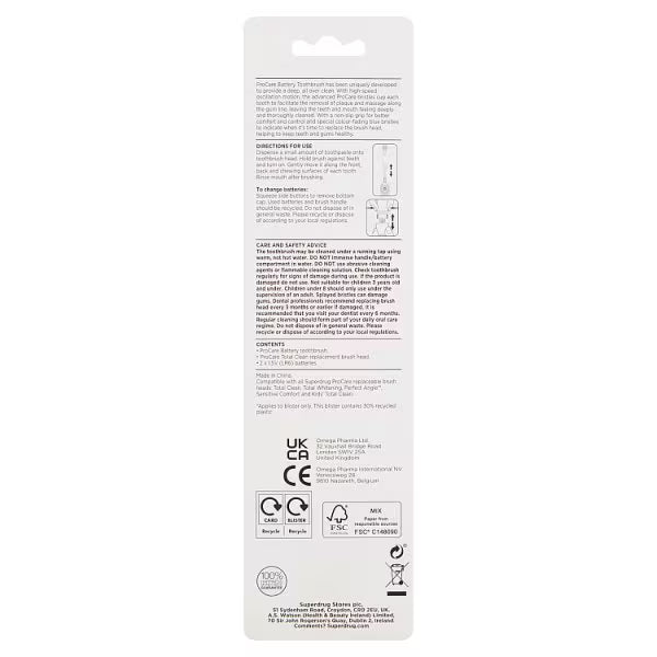 Superdrug ProCare battery operated toothbrush (British brand)