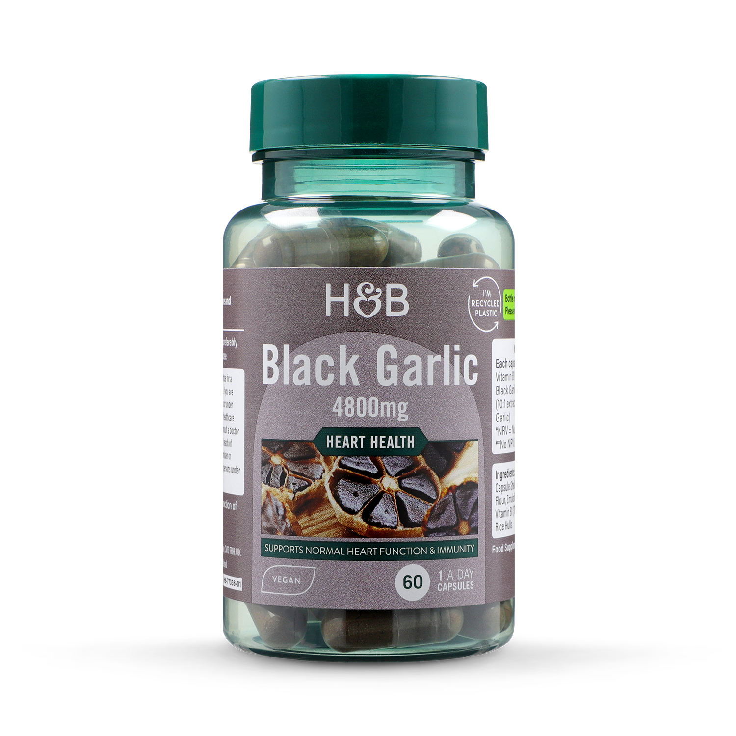 Holland & Barrett black garlic extract supplement 4800mg 60 capsules, UK version
