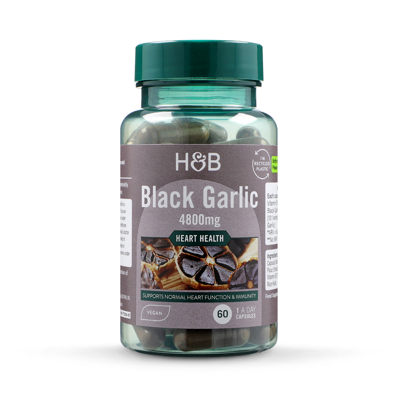 Holland & Barrett black garlic extract supplement 4800mg 60 capsules, UK version