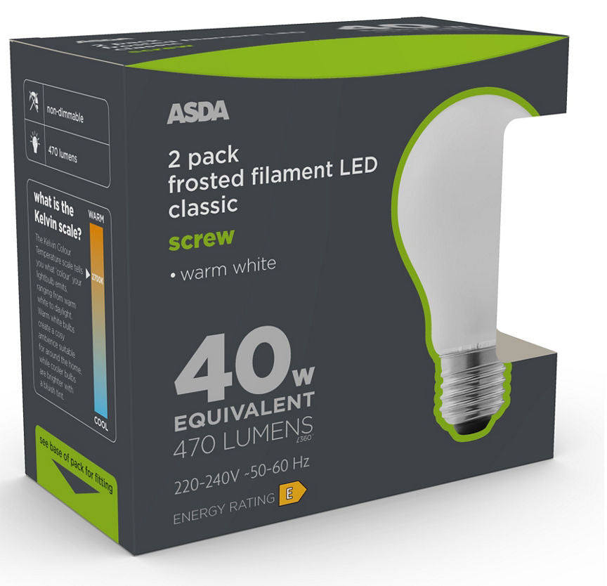 ASDA LED Filament Classic 40W Large Screw Coated Lightbulb