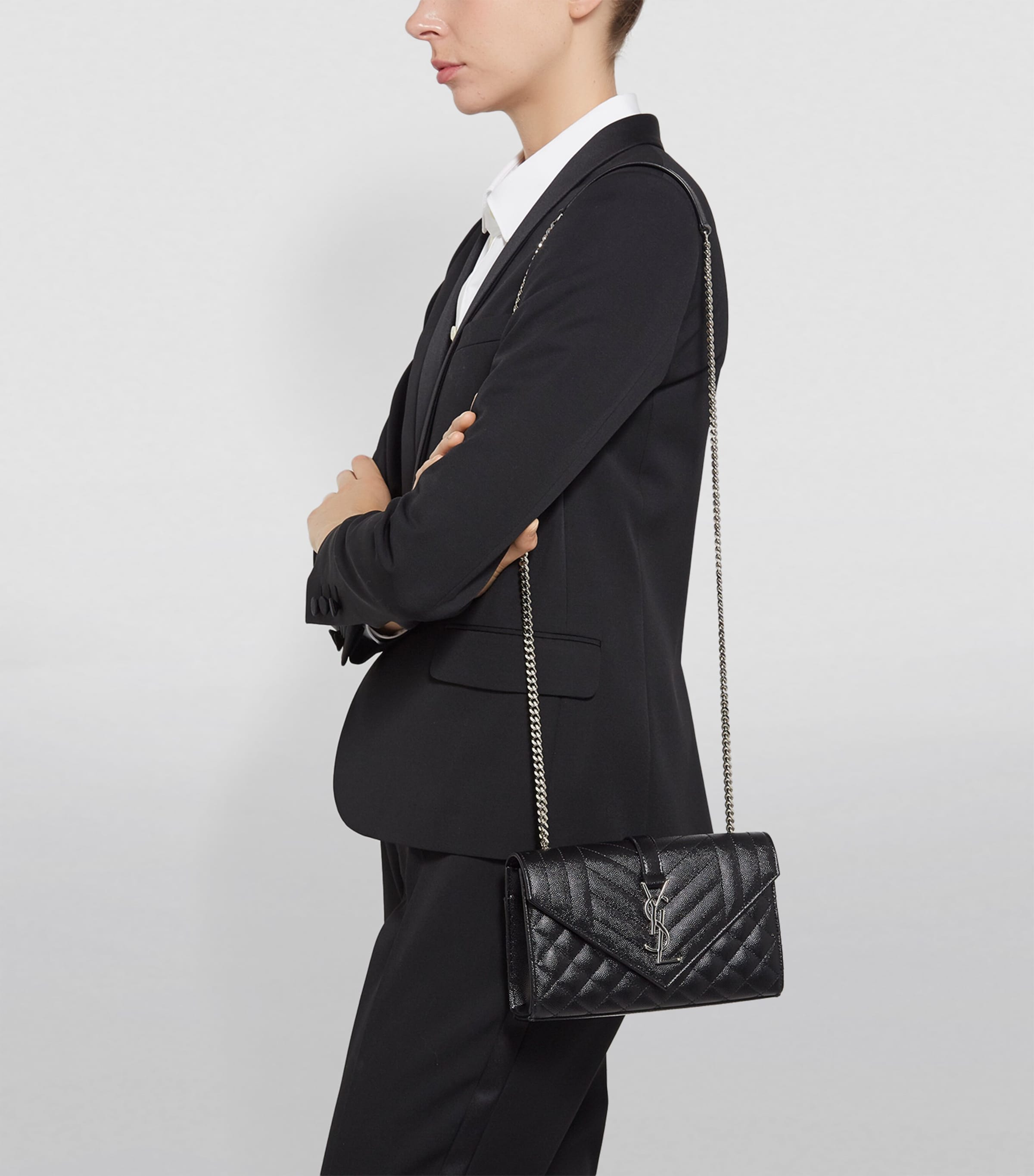 Saint Laurent Small Envelope Matelassé shoulder bag, imported from the UK