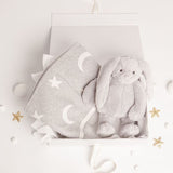 Babbico Grey Bunny And Grey Moon Star Blanket Baby Gift Set