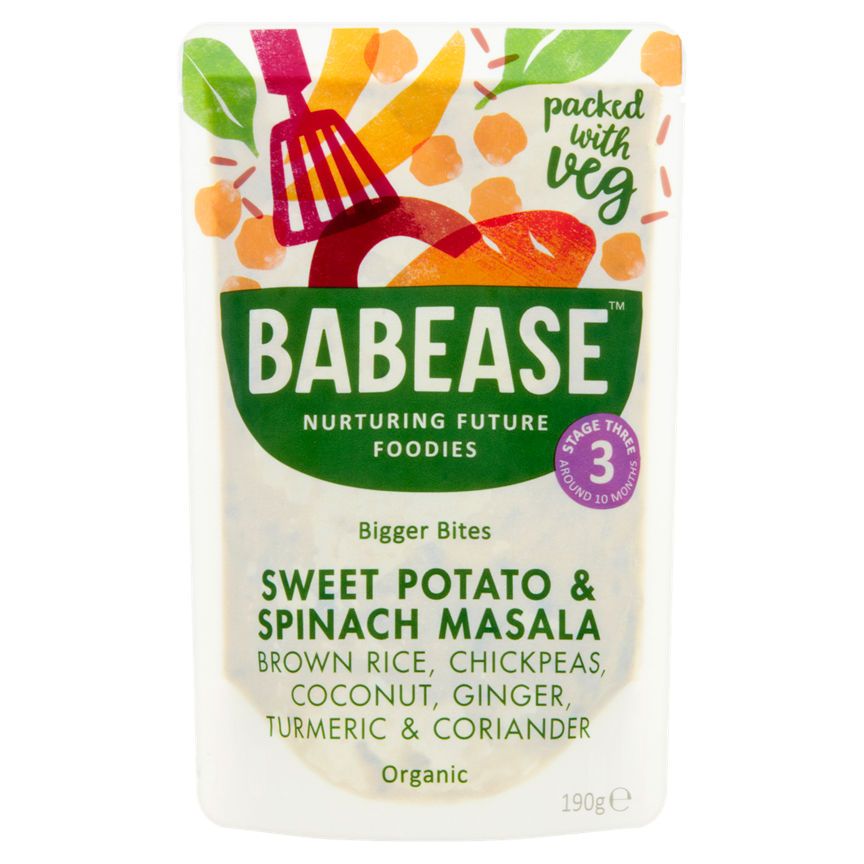 Babease Bigger Bites Organic Sweet Potato & Spinach Masala Stage 3 Around 10 Months