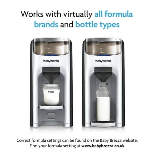 Baby Brezza formula dispenser in black and white, imported from the UK