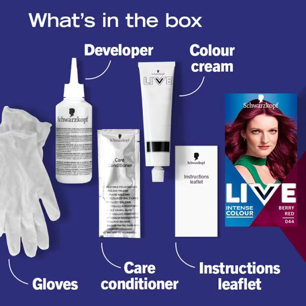 Schwarzkopf LIVE permanent hair dye Berry Red 044, UK version
