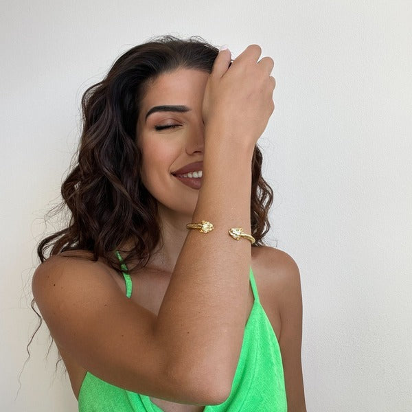 Luxe Tones Zuri Gold Textured Panther cuff 6.5cm, imported from the UK