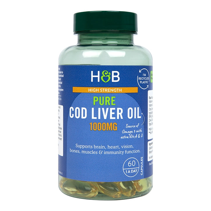 Holland & Barrett Pure Cod Liver Oil 1000mg 240 Capsules Omega 3 Supplements & Fish Oils Holland&Barrett   